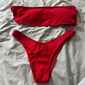 Zaful High Cut Ribbed Bandeau Bikini Set